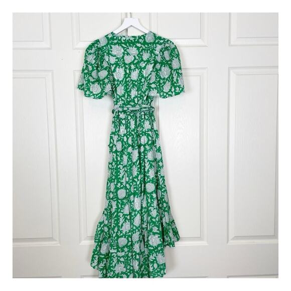 Mille Helena Block Floral Print Wrap Midi Dress Green White Resortwear NWOT - Picture 5 of 11